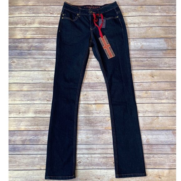 Liverpool Jeans Company Denim - Liverpool Sadie Straight stretch Dark Wash Denim “let It Be”Beatles Size 0